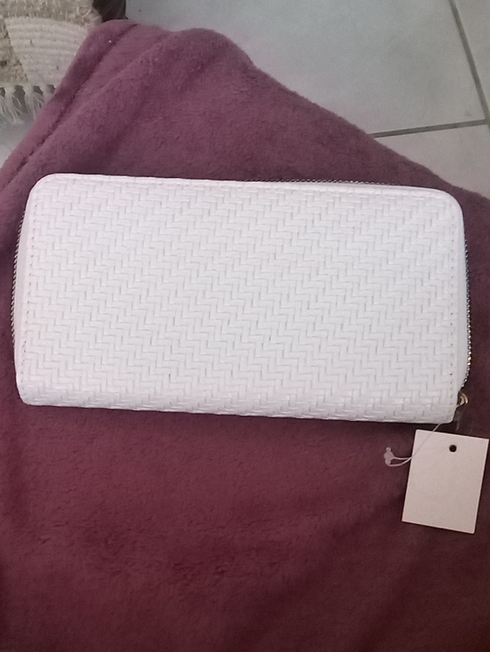 White Woven Zip-Around Wallet